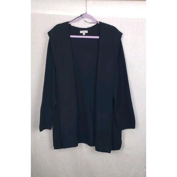 Evolution By Cyrus Sixby Ribbed Hooded Open Cardigan Pockets Black 03X - Picture 1 of 5